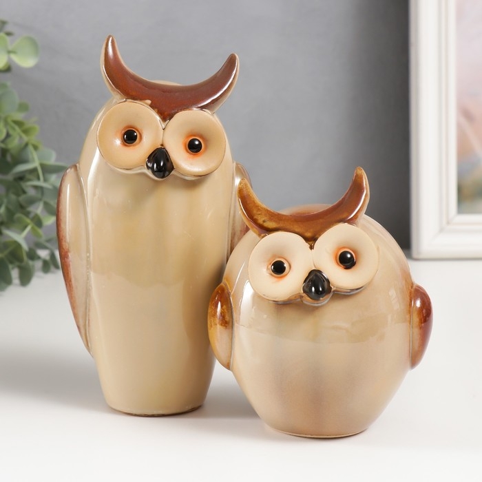 Сувенир керамика Сувенир керамика "Два филина" беж набор 2 шт 11,5х9,5х7,5 18х9х7 см
