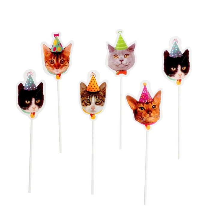 Набор топперов «С днём рождения. Котики», набор 7 шт. Набор топперов «С днём рождения. Котики», набор 7 шт.