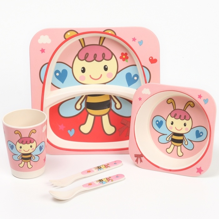 Набор бамбуковой посуды «Бабочка», 5 предметов: тарелка, миска, стакан, вилка, ложка Набор бамбуковой посуды «Бабочка», 5 предметов: тарелка, миска, стакан, вилка, ложка