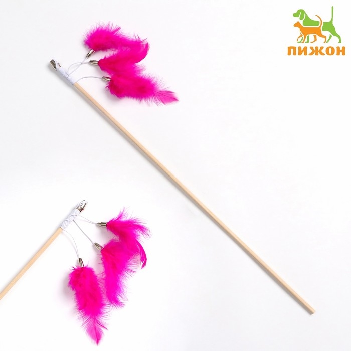 Дразнилка - удочка  Дразнилка - удочка "Салют из перьев" на деревянной палочке, микс цветов