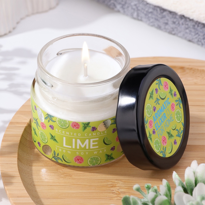 Свеча ароматическая в банке  Свеча ароматическая в банке "Мятный лайм", совый воск, 80 г