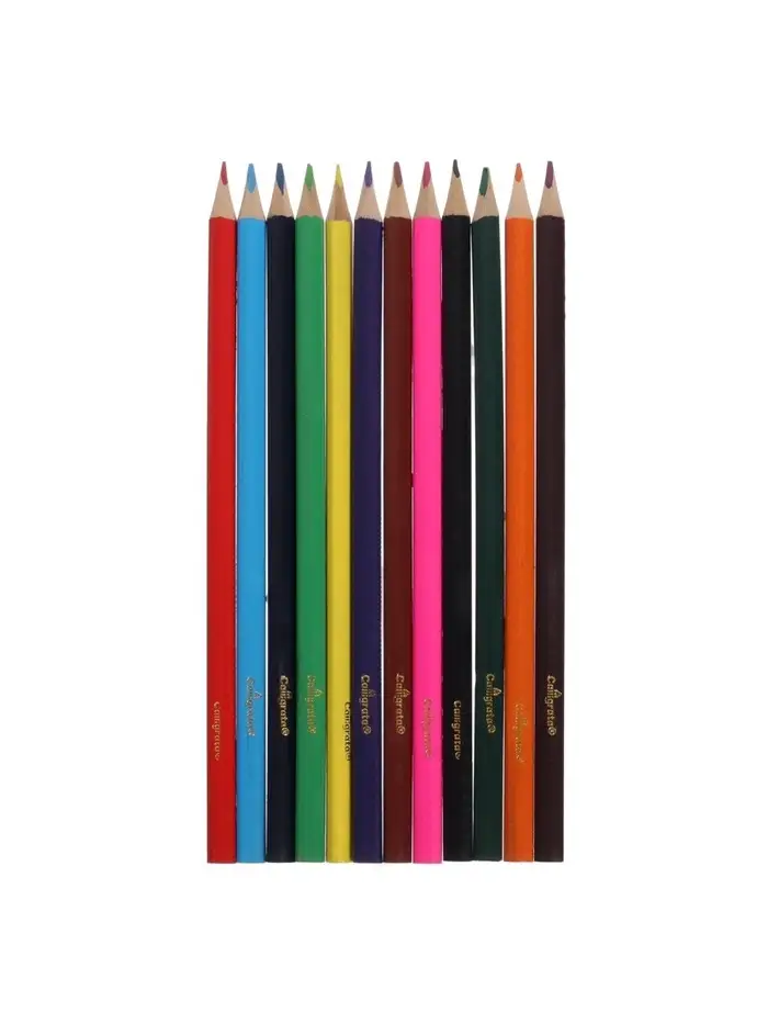 Карандаши Calligrata цветные, 12 цветов, деревянные, трёхгранные, в картонной коробке