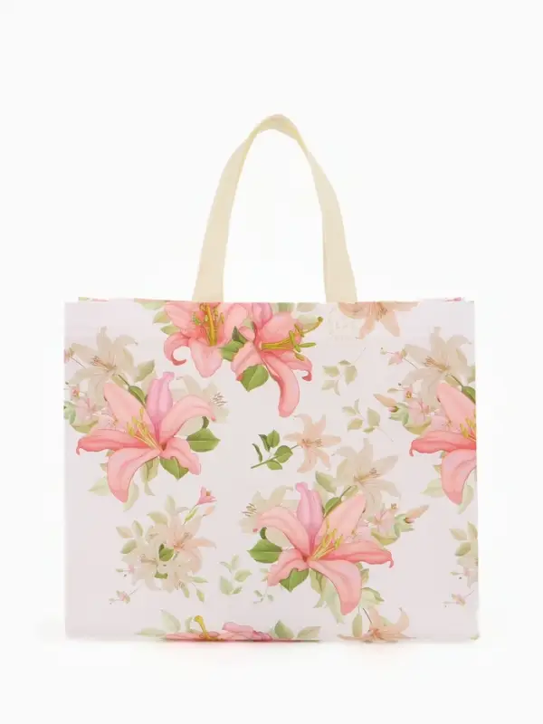 Сумка хозяйственная без застёжки, с цветочным принтом, 32&times;10&times;26 см, белая