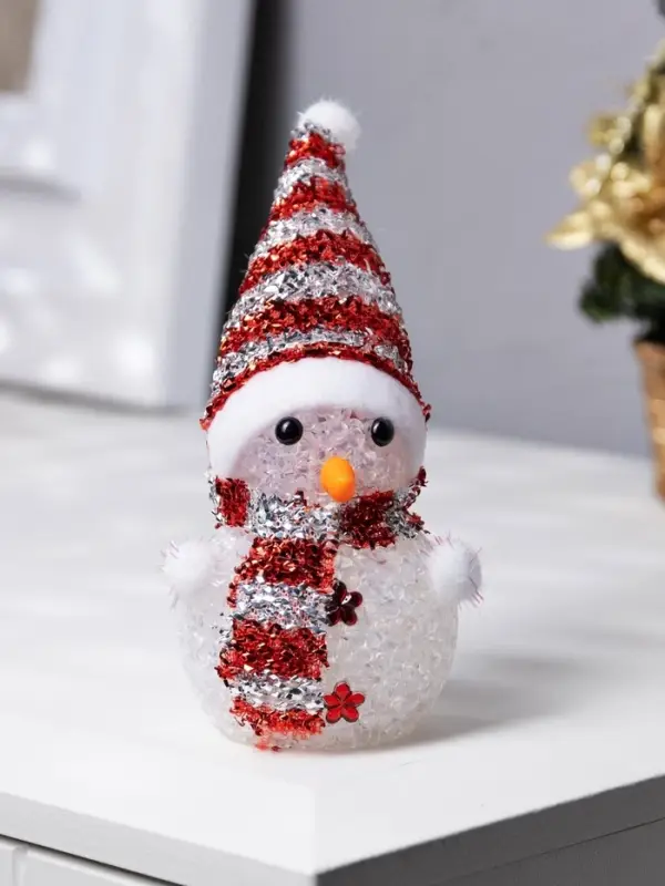 Ёлочная игрушка &laquo;Красный снеговичок&raquo;, 8 см, 1 LED, от батареек AG13&times;3, свечение мульти (RGB)