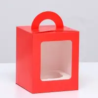 Коробка для 1 капкейка, красная, 9.2×9.2×11.1 см
