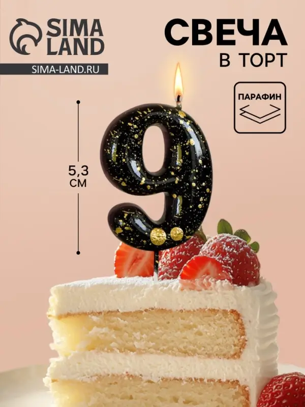 Свеча в торт &laquo;Черные брызги&raquo;, цифра 9