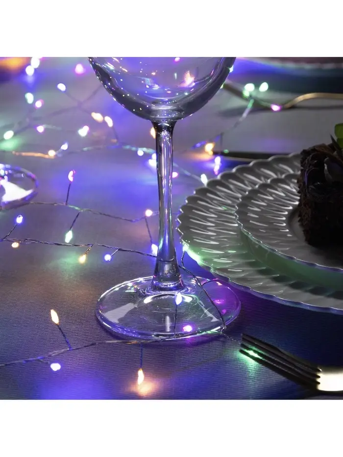 Гирлянда &laquo;Мишура&raquo; 5 м, роса, IP20, серебристая нить, 200 LED, свечение мульти, 12 В