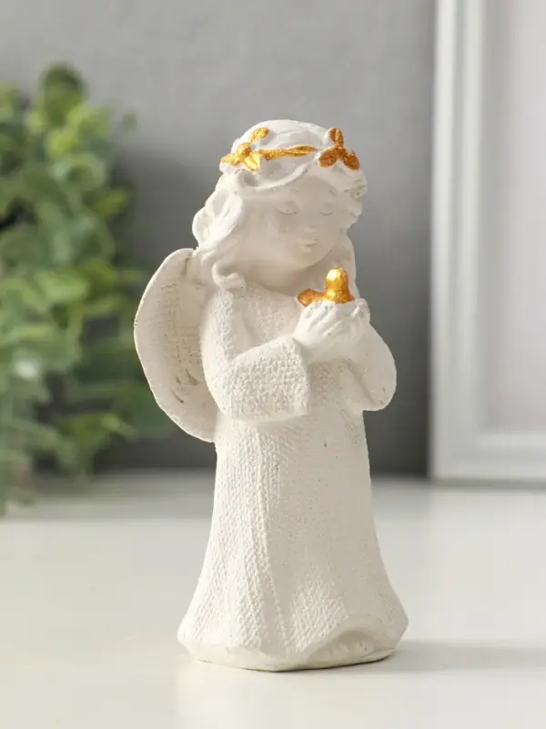 Фигурка гипс &laquo;Ангел с птицей&raquo;, 11&times;7&times;4 см, белый с позолотой