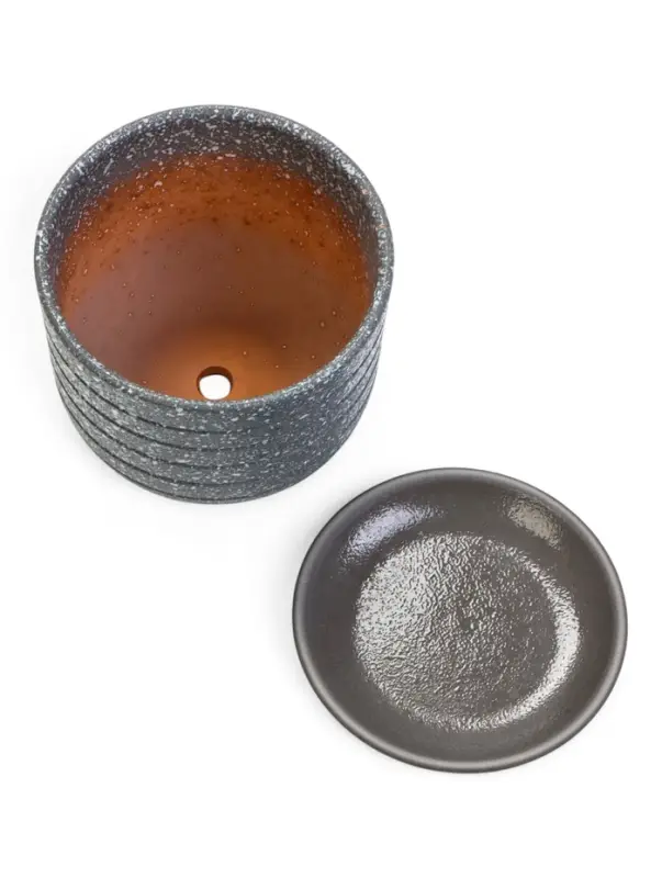 Горшок цветочный  с поддоном 0,8 л, серый керамика  Горшок цветочный  с поддоном 0,8 л, серый керамика "Пряности" (М)