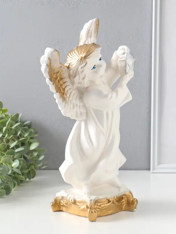 Фигура "Ангел с фонарём" белый, 34х22х15 см