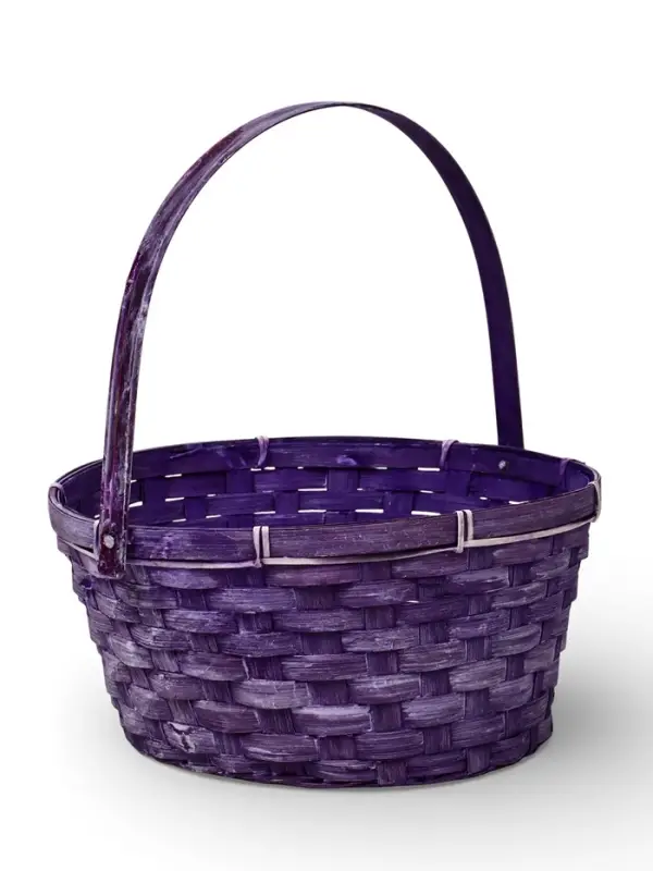 Корзина плетёная для хранения, 26&times;26&times;12 см, ручка h=21 см, бамбуковая, сиреневая