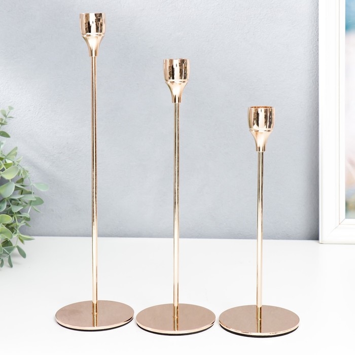 Подсвечник металл  Подсвечник металл "Классика" набор 3 шт медь высота 22; 28; 32 см 32х8х8 см
