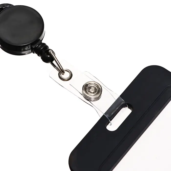 Бейдж - карман вертикальный пластиковый, внешний размер 110&times;70 мм, внутренний размер 85&times;54 мм, рулетка 40 см, чёрный