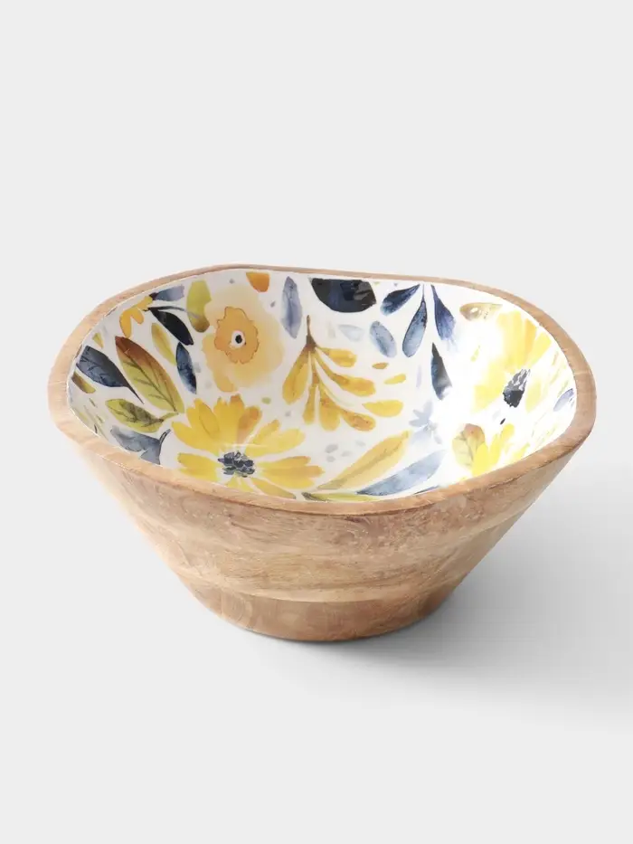 Салатник &laquo;Желтые и синие цветы&raquo;, 29&times;29&times;11 см, дерево манго