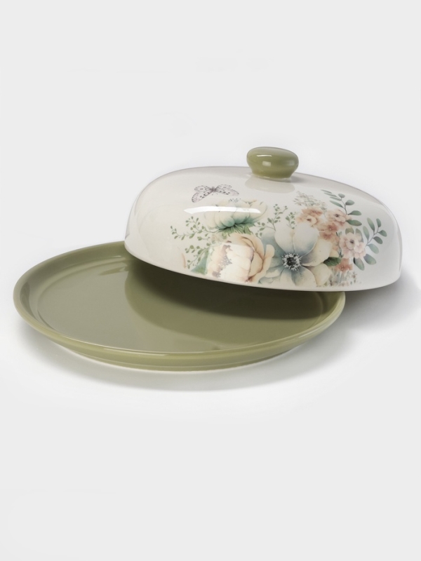 Блинница Доляна «Цветы» d=23, доломит, белая, зелёная Блинница Доляна «Цветы» d=23, доломит, белая, зелёная