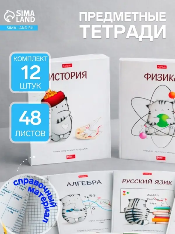 Набор предметных тетрадей Hatber &laquo;Приключения кота Пирожка&raquo;, 12 предметов, 48 листов, со справочным материалом, обложка из мелованной бумаги