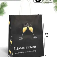 Пакет бумажный подарочный новогодний крафт, &laquo;Шампаньон&raquo;, 27&times;21&times;11 см