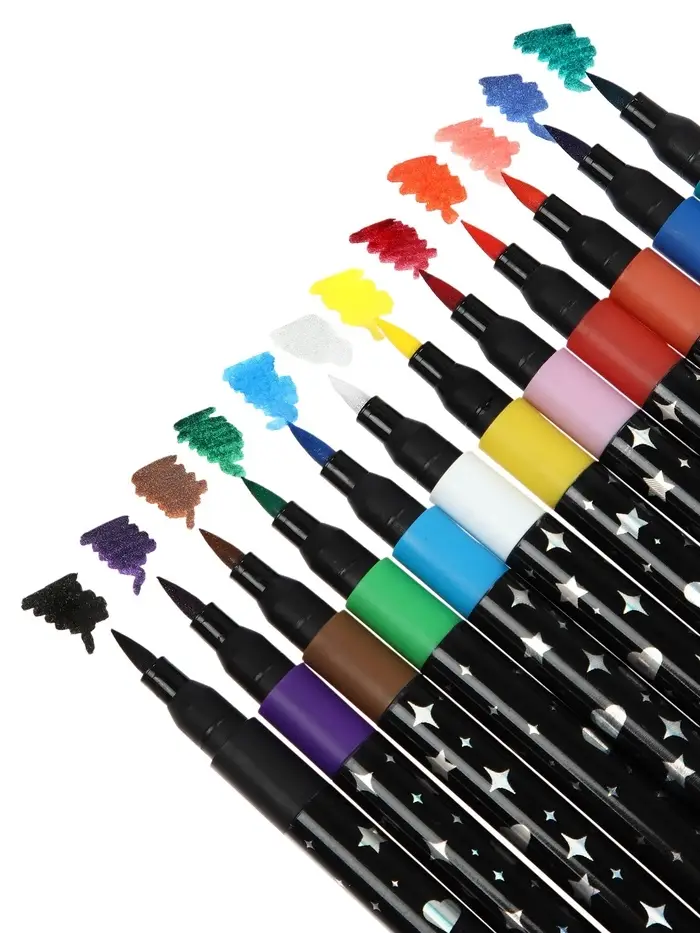 Фломастеры 12 цветов с блестками, в пластиковой коробке