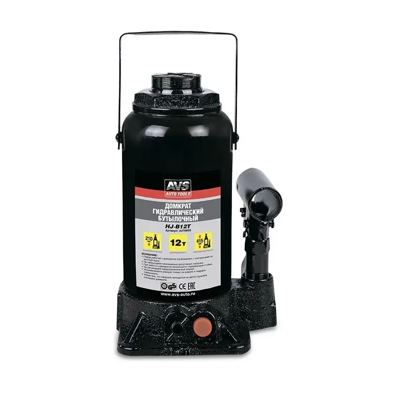 Домкрат гидравлический AVS HJ-B12T, 12т, 210-415мм. с клапаном (сумка, ремкомплект)