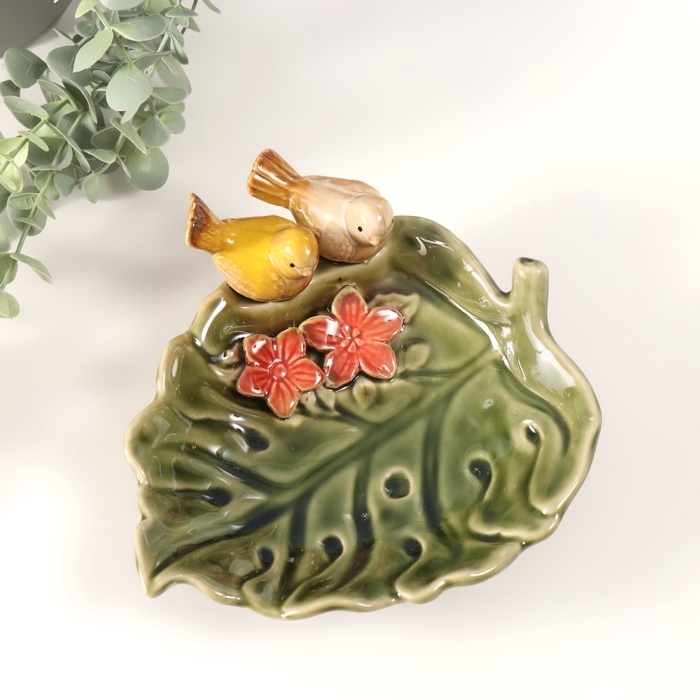 Сувенир керамика подставка Сувенир керамика подставка "Зеленый лист с двумя птичками" 25х19х8 см