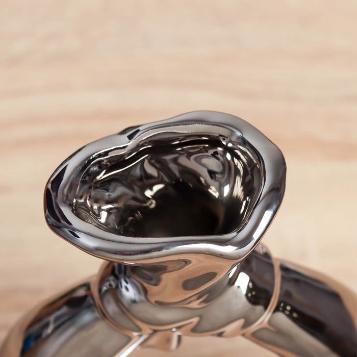 Керамическая ваза декоративная настольная «Шейн», для цветов, сухоцветов, d отв.- 3 см, 19×15 см, серебро Керамическая ваза декоративная настольная «Шейн», для цветов, сухоцветов, d отв.- 3 см, 19×15 см, серебро