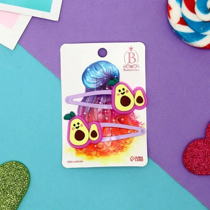 Невидимка для волос  Невидимка для волос "Абель" (набор 2 шт) авокадо, 5 см, сиреневый