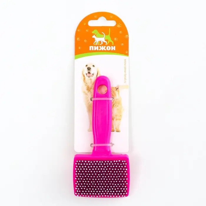 Пуходёрка малая, 6&times;13.5 см, мягкая, с закруглёнными зубьями, пластик, розовая