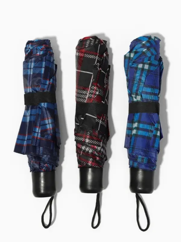 Зонт механический &laquo;Клетка&raquo;, 3 сложения, 8 спиц, R=48/55 см, d=96 см, МИКС