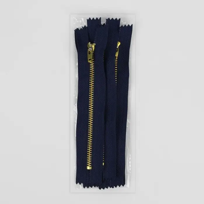 Молния металлическая, №4, неразъёмная, джинсовая, замок автомат, 14 см, тёмно-синяя