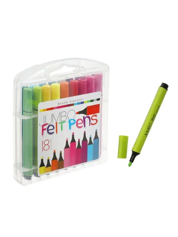 Фломастеры 18 цветов BRIGHT COLORS JUMBO, утолщенные, в пластиковом пенале