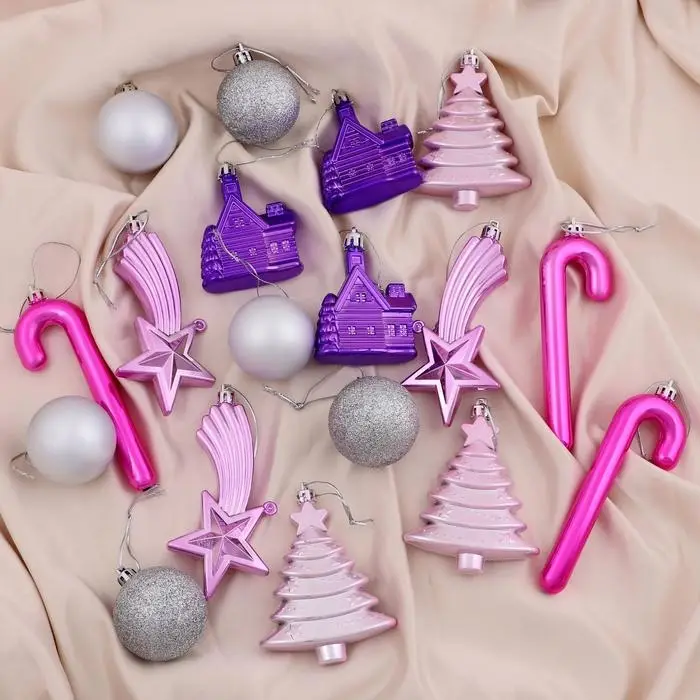 Ёлочные игрушки &laquo;Вечер чуда&raquo;, шары новогодние, набор 18 шт., серебристый/сиреневый