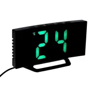 Часы-будильник электронные настольные, термометр, календарь, USB, 15*8 см, зеленые цифры