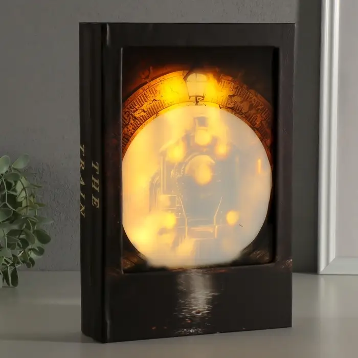 Шкатулка - книга световая &laquo;Поезд в туннеле&raquo;, дерево, искусственная кожа, 28&times;19&times;6 см