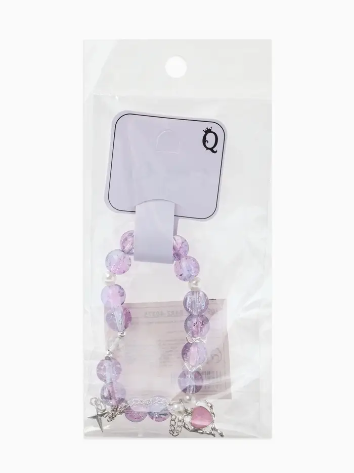 Браслет с подвесками &laquo;Сахарный. Сердце, искра&raquo;, d=6 см, шар № 10/8, розовый, фиолетовый в серебре