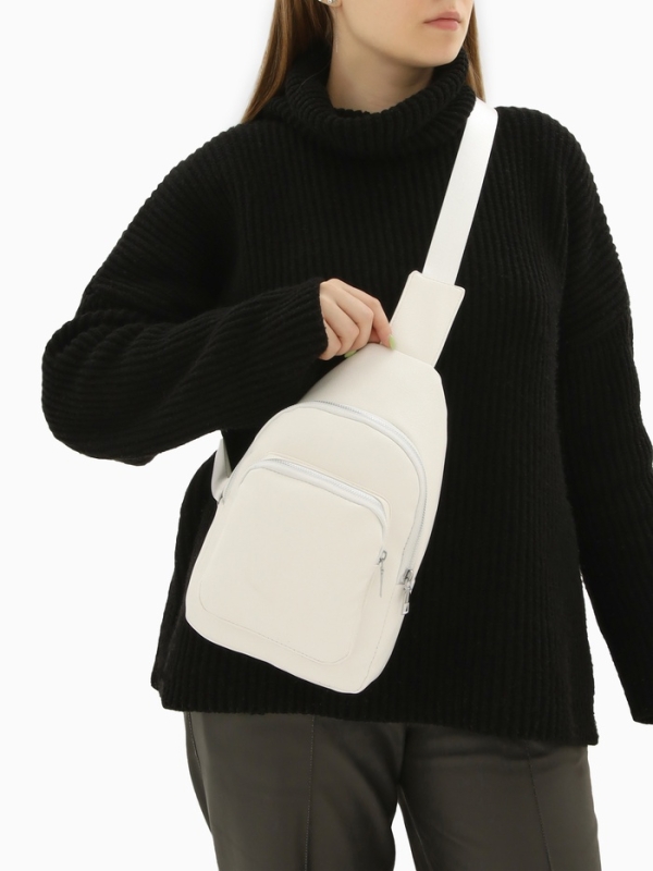 Рюкзак-слинг, 18*5,5*29 см, отд на молнии, 1 н/карман, белый