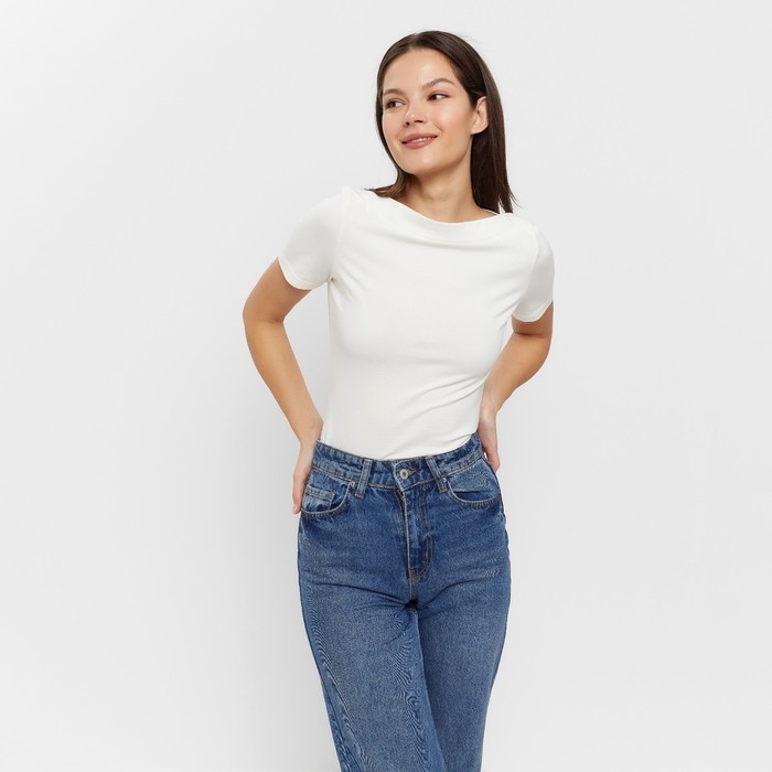 Футболка женская с вырезом лодочка MINAKU SLIM FIT: цвет ваниль, р-р 48
