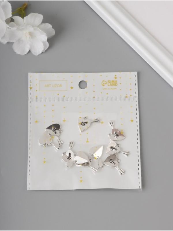 Декор для творчества металл Декор для творчества металл "Сердце со стрелой" серебро набор 10 шт 1,8х2х0,2 см