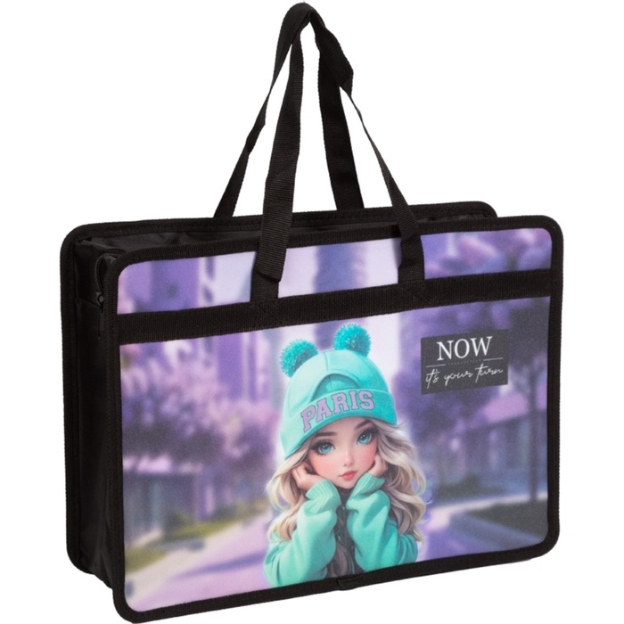 Папка с ручками А4, 100x250x340 мм, deVENTE "Paris Girl", пластик, ручки-текстиль, для деовчки