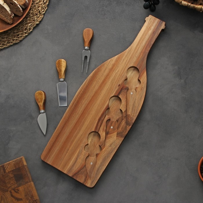 Набор для подачи сыра Magistro Bottle, 3 ножа, 48×17×1,5 см, акация Набор для подачи сыра Magistro Bottle, 3 ножа, 48×17×1,5 см, акация