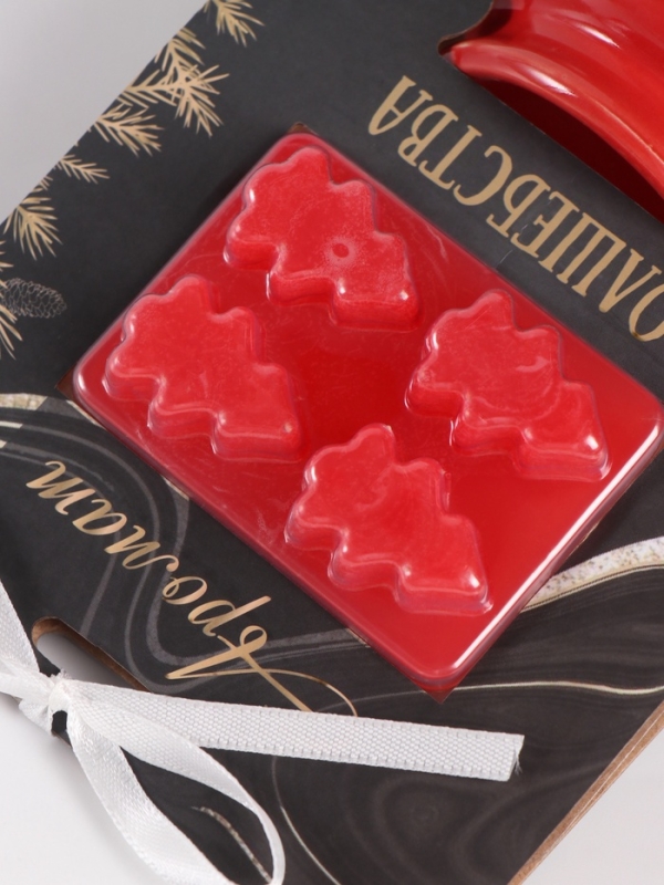 Набор: аромалампа для эфирных масел, мелтсы из воска ароматические «Ёлочка», красная, 7.5×7.5×8 см Набор: аромалампа для эфирных масел, мелтсы из воска ароматические «Ёлочка», красная, 7.5×7.5×8 см