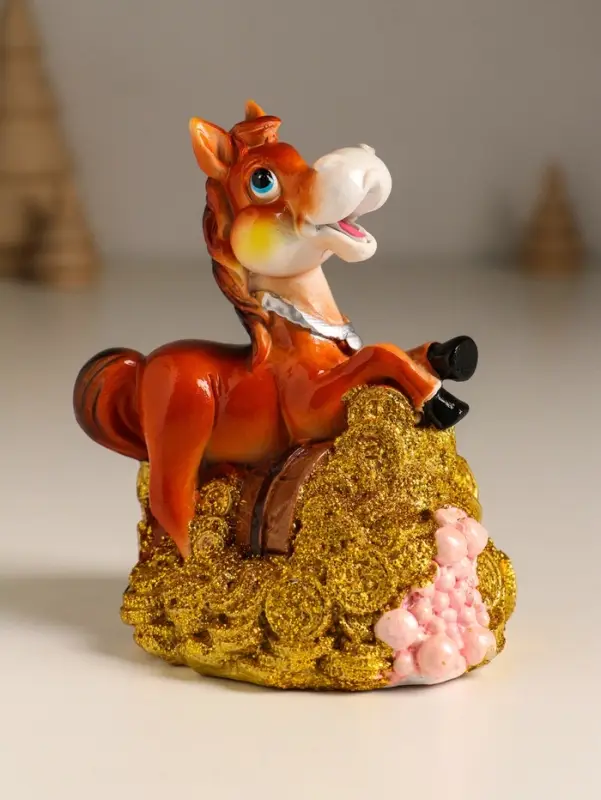 Копилка полистоун Копилка полистоун "Коняшка у кадки с монетами и самоцветами" 8х7х11 см