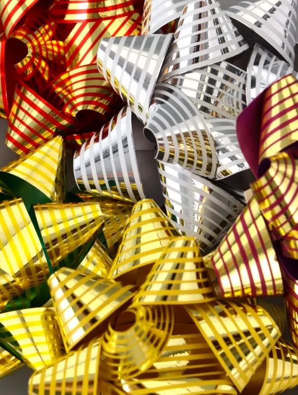 Подарочный Бант - звезда №7.5, металлик с рисунком, для упаковки подарков, набор 8 шт., МИКС