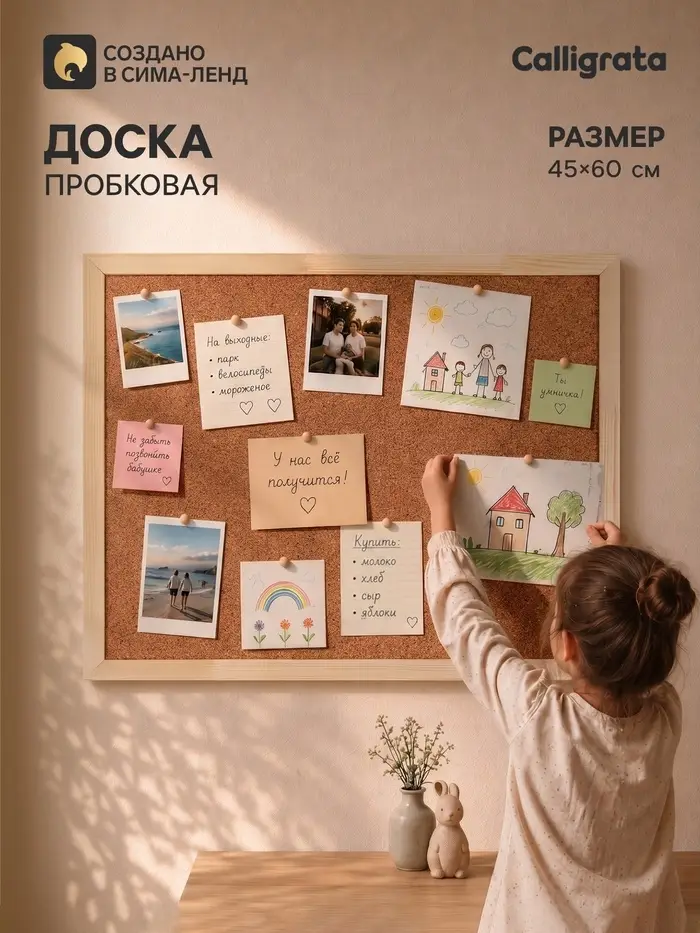 Доска пробковая Calligrata LINE, В1104, 45&times;60 см, в деревянной раме