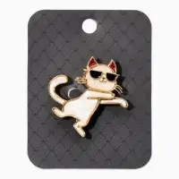 Брошь перламутровый "Котёнок" в очках, цвет белый в золоте