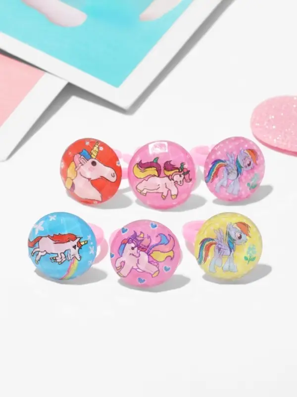 Кольцо &laquo;Выбражулька. Единороги&raquo;, фасовка 100 шт. рисунок МИКС, цвет МИКС, безразмерное