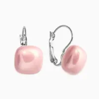 Серьги пластик "Майорика" квадрат, цвет светло-розовый в серебре