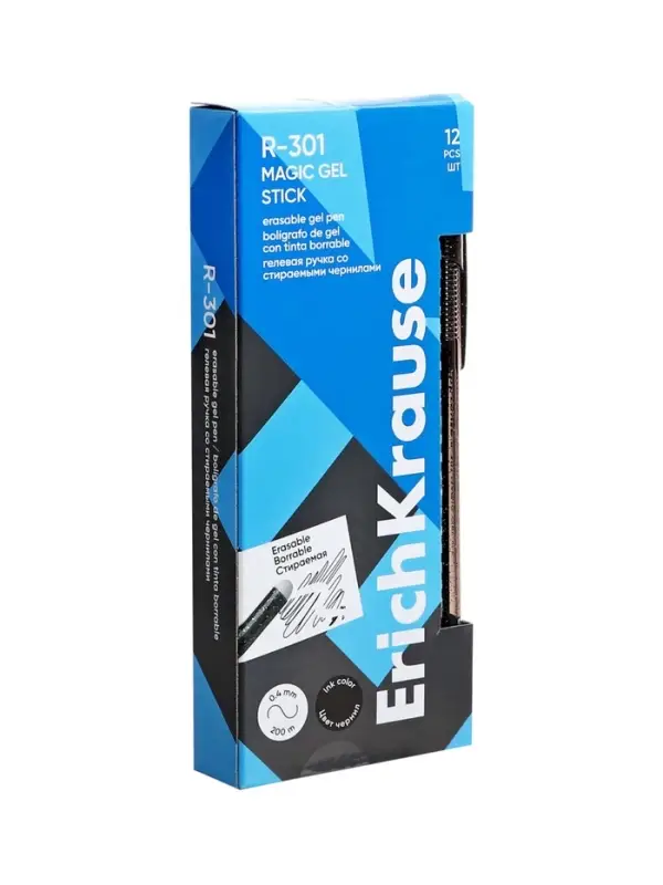 Ручка гелевая стираемая ErichKrause R-301 Magic Gel, узел 0.5 мм, чернила чёрные, длина письма 200 м, цена за 1 шт. Ручка гелевая стираемая ErichKrause R-301 Magic Gel, узел 0.5 мм, чернила чёрные, длина письма 200 м, цена за 1 шт.