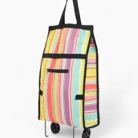 Сумка тележка хозяйственная, складная, на липучке, 2 колеса, наружный карман, 32&times;13&times;52 см, разноцветная