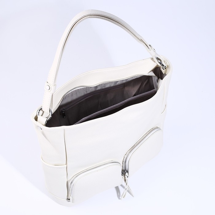 Сумка-тоут на молнии, 3 наружных кармана, цвет белый