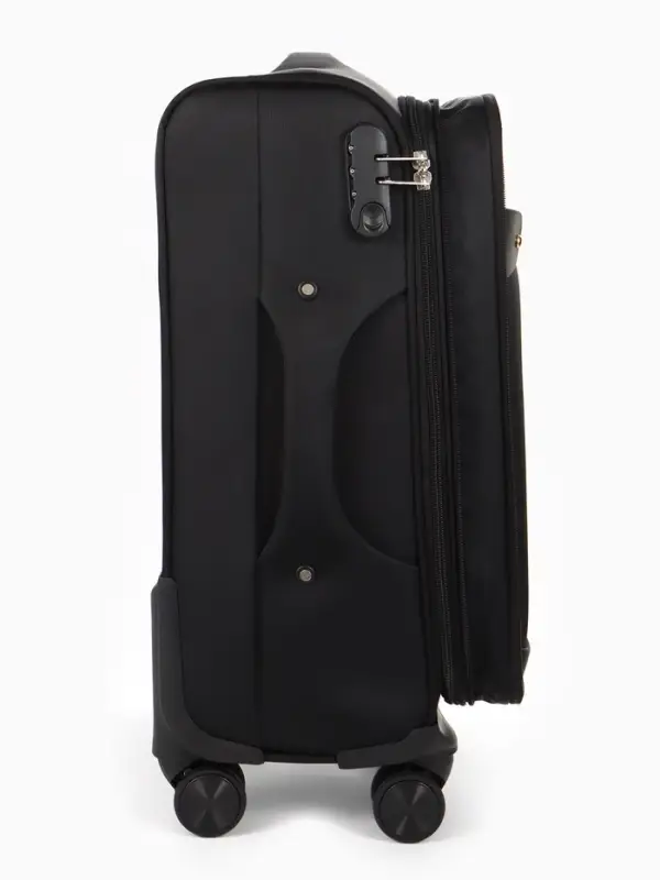 Чемодан 20",Текст,36*25*58,отд на молнии,1 нар/карм, увелич,код замок,4 колеса, черный